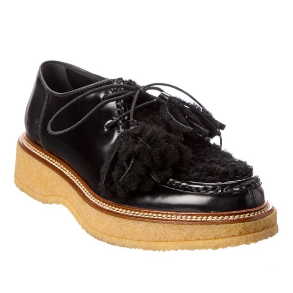 Tod's Shoes - Tod’s Patent Leather Shearling Lace Up Fringe Loafers Black Size 38.5/8.5